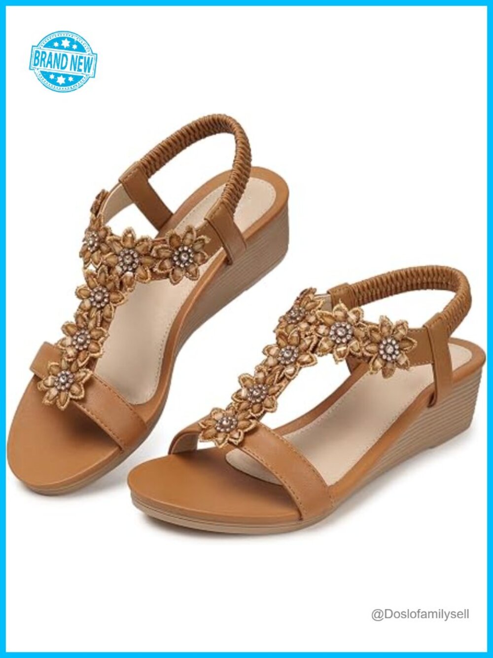 Women's Floral Embellished Tan Wedge Sandals